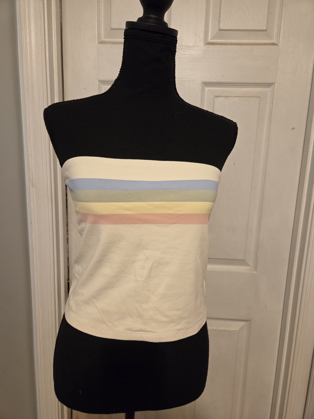 American Eagle Outfitters Cream Strapless Tube Top with Pastel Stripes